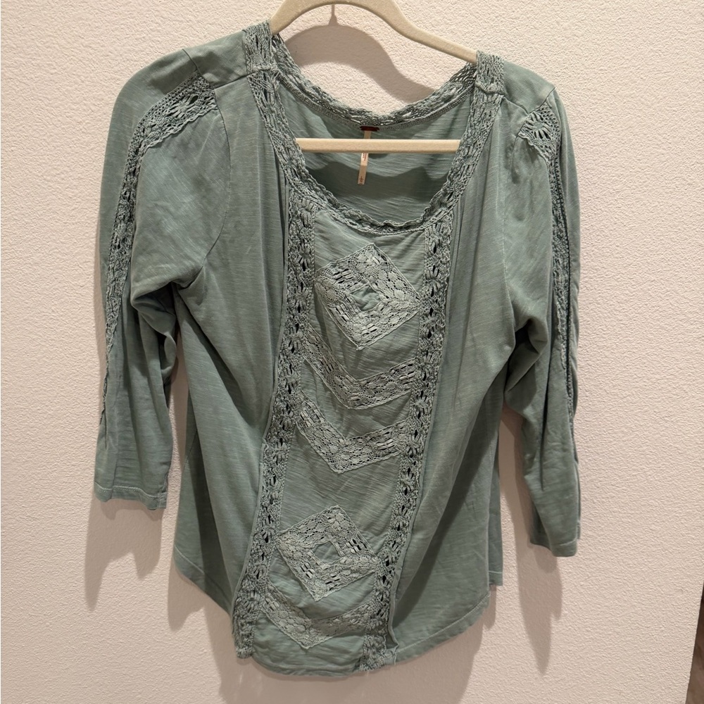 Free People Lace Detail Blouse in Soft Green - Picture 2 of 4
